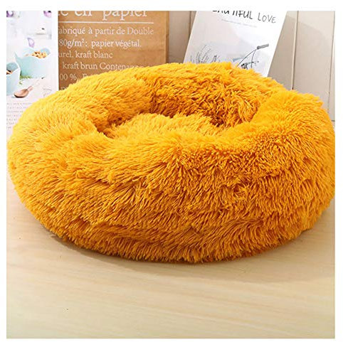 YAOTT Hundebett Plüsch Dount Katzenbett Rund Welpen-Bett Tragbare Warme Weiche Bequeme Hund Bett Haustierbett Rutschfestes Waschbar Hundekorb Golden D60cm