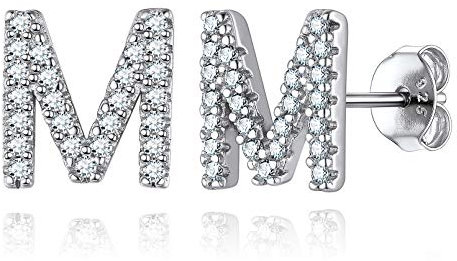 ChicSilver Silber Damen Anfangsbuchstabe M Ohrstecker mit Zirkonia Initiale Buchstabe Ohrschmuck für Hochzeit Verlorbung