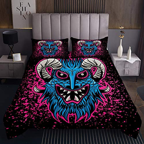 Homewish Halloween Bettdecke,Gothic Gruselig Gesteppte Coverlet 240×260 Ziege Coverlet Set Für Kinder Jungen Juveniletie Dye Horror Monster Bettwäsche Set Für Schlafzimmer Zimmer Dekor,Rot Schwarz