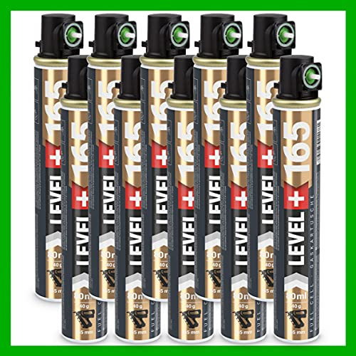 Fuel Cell RM165 Lot de 10 cartouches de gaz de rechange pour cloueur 165 mm avec anneau vert 80 ml 40 g Ø 32