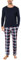 Uniexcosm Pyjama Homme Coton Long Ensembles de Homme Hiver Carreaux Col Ronde Manches Longues Ensemble de Nuit Homme avec Poches Latérales B-Bleu Foncé L