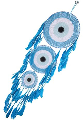 BESPORTBLE Traumfänger Makramee Wandbehang Türkisch Makramee- Decoraciones para Sala De Casa Blauer Böser Blick Deko Turkisch Dreamcatcher Auto Hängen Blue Evil Kind Feder Quaste