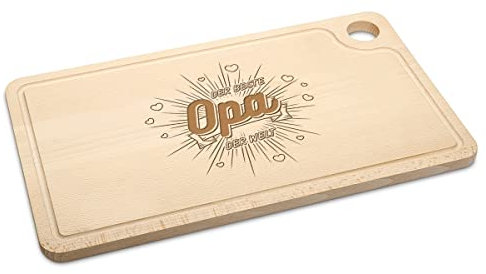 XXL Buchenholz Schneidebrett massives Tranchierbrett als Geschenk mit Gravur 42 cm - der Beste Opa der Welt
