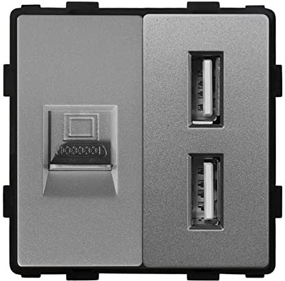 BSEED 1/2 PC con toma USB Ethernet Cat5e 1 puerto RJ45 red PC Gris toma 86mm