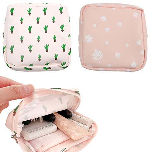 2 Pack Sanitary Napkin Towels Storage Bag Portable Pantyliners Bag with Zipper Makeup Bag with Zipper for Women Girls Ladies