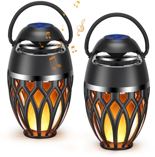 MOFOKEAY - 2 Pack Outdoor Bluetooth Speakers, Wireless Speaker with BT 5.0 LED Flame, Waterproof Flashlight for Patio, Pool, Party, Gifts for Women Men