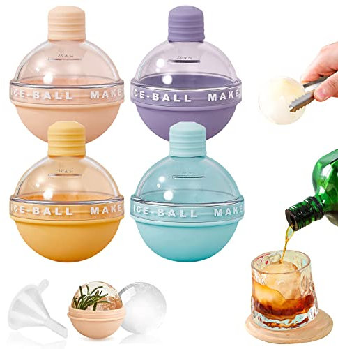 4 Pcs Silicone Ice Ball Maker, Large Sphere Ice Cube Moulds, Leak Proof Whiskey Ice Ball Maker, Reusable Light Bulb Ice Moulds for Whiskey, Cocktails, Coffee, Juice, Milk and Water