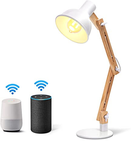 Aigostar Retro-Schreibtischlampe und intelligente Glühbirne, E27, Edison-Glühbirne, Alexa, 6 W, 806 lm, verstellbare Tischlampe aus Holz und Vintage-Glühbirne, WLAN, ST64, Filament 2700 K-6500 K
