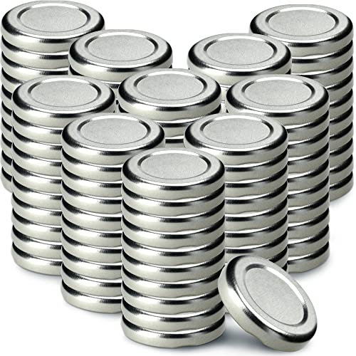KADAX Lot de 100 couvercles à visser fi43 mm en métal, compatibles avec les bocaux de 40 ml, couvercles de rechange avec 4 dents à clipser, couvercles pour bocaux, bouteilles et bocaux (argent)