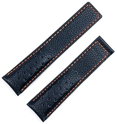 AEMALL Für Tag für HEUER Armband MONACO CARRERA Armband mattiertes Kalbsleder Qualität Lederarmband 22 mm Uhrenarmband (Farbe: Blau-Orange-Linie, Größe: 22 mm mit Logo)