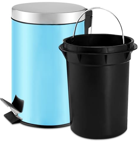 TIENDA EURASIA - Papelera de Baño con Pedal, Papelera Oficina con Cubo Extraible, Papelera Escritorio Fabricada en Acero Inoxidable, Papelera de 3l, Cubo de Basura de ø17 x 25 cm (Azul pastel)