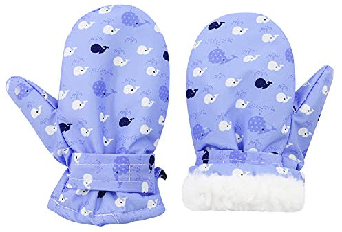 Durio Moufles de ski pour enfants - Imperméables - Coupe-vent - Chauds - Pour l'hiver - Pour garçons et filles - Pour le ski, le snowboard, le cyclisme, Baleine bleue, 12-24 mois