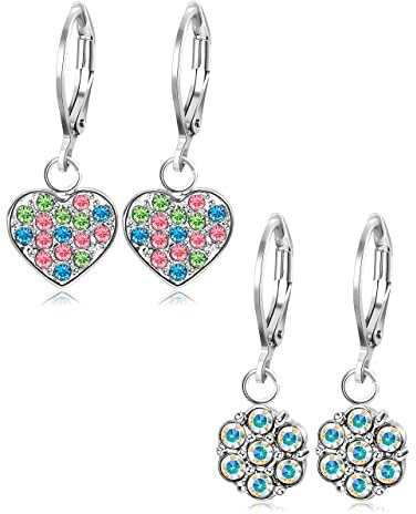 Dochais 2 Paar Ohrringe Hängende Silber Herz Blume Creolen Ohrringe Mädchen Hängend Ohrhänger Set Edelstahl Hypoallergen Boho Statement Ohrringe Schmuck mit Ohrgehänge für Frauen Geschenke Geburtstag