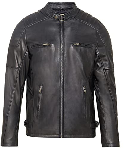 URBAN 5884 Giacca Pelle Uomo RALF, Giubbotto in Vera Pelle Ovina in Stile Biker, Morbido e Resistente, Nera, M