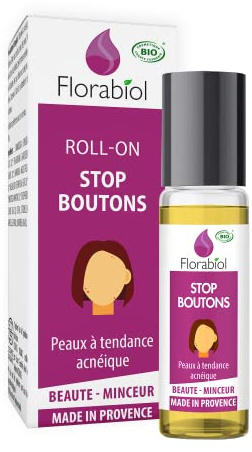 FLORABIOL - Roll-On Stop Bouton BIO - 10ml | 100% Naturel - 4 Huiles Essentielles - Huile de Jojoba - Peau à Imperfections - Purifiant - Fabriqué en France