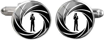 New Bond 007 Manschettenknopf Schwarz und Weiß Action Movie Logo Foto Manschettenknöpfe Hemd Manschettenknopf Für Herren Glas Schmuck, 2.5, Bronze, Kristall, Glas, Metall, Nickel, Silber,