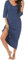 Uniexcosm Chemise de Nuit Femme Coton Chemise Nuit Longue Femme Col en V Manches Robe de Nuit Femme avec Poches D-Bleu L