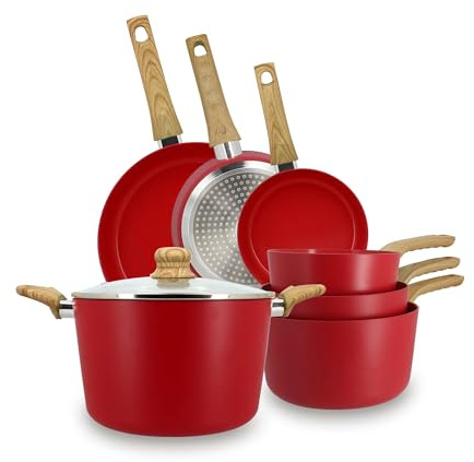 MENASTYL - Batterie de cuisine 7 pièces avec revêtement antiadhésif céramique (Sans PFAS/Sans PTFE) tous feux dont induction - 3 poêles, 3 casseroles, 1 faitout - Gamme Colorama - Magenta - 6014171