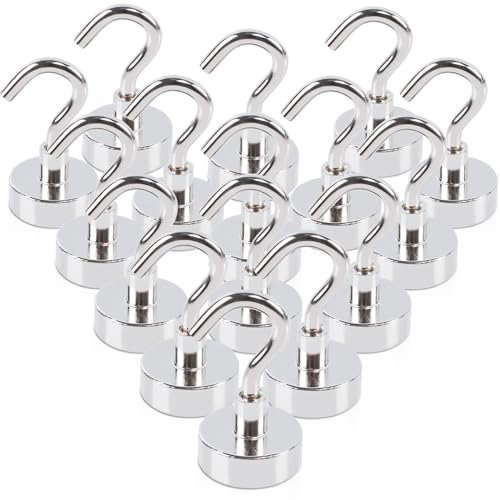 FPMYB 16 Stück Magnethaken Extra Stark, Magnet Haken Neodym Magnethaken 20mm Magnethaken, stanzfrei, für Eisentüren, Kühlschränke, Küche, Grill BBQ, Kleiderständer, Schrank, Basteln, Büro