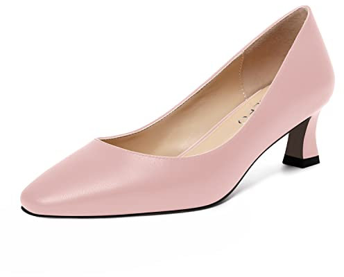 NUMALEO Femme Dress Solide Talon Bas A Enfiler 2 inch Simili Cuir Bout Carré Kitten Heel Sortir Ensemble Escarpins Rose Taille 40
