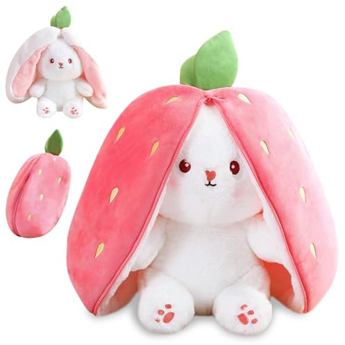 MUNSKT Hase Plüschtier Verstecken klein,Erdbeerhasen Kissen Plüschtier, Kuscheltier Hase, Kuscheltier Plüschtier, Hasenplüschtier, Ostergeschenke Kindergeburtstag Geschenk (25cm)