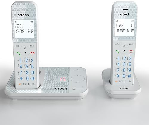 VTech XS1051 téléphone sans Fil à Deux combinés avec répondeur, Téléphone DECT sans Fil, Détection de l'appelant, Amplificateur de Volume, Fonction Mains Libres,Surface antibactérienne