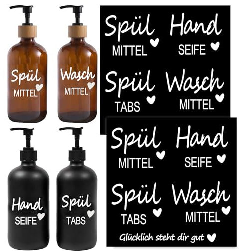 MKISHINE Sticker Aufkleber Haushalt | Spülmittel | Handseife | Waschmittel | Spültabs | Shampoo | Duschgel |