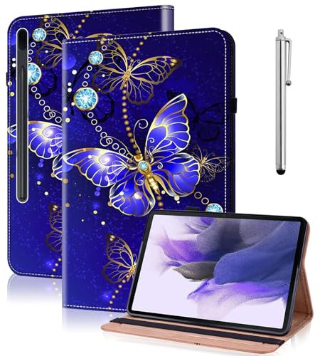 TUOLISG Custodia per Samsung Galaxy Tab S7 FE 12.4 5G, in pelle PU, ad angolo multiplo con pennino, custodia protettiva per SM-T730/T736B, farfalla