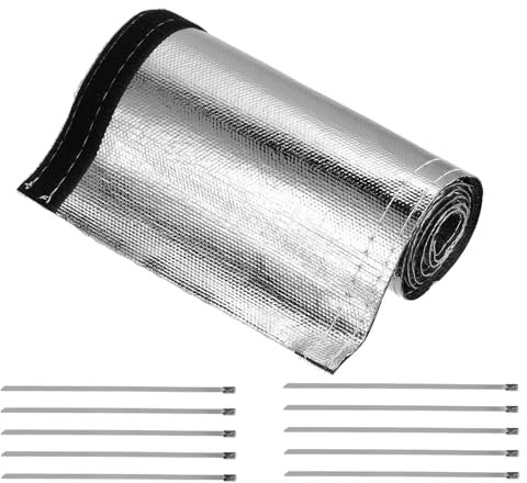 QUARKZMAN Chaleur Carénage Manchon Aluminisé Argent Manchon 55mm 2,2 Pouce ID x 100cm 3,3FT Chaleur Câble Gaine Fil Chaleur Protection avec Crochet&Boucle,10pcs INOX Acier Cravates