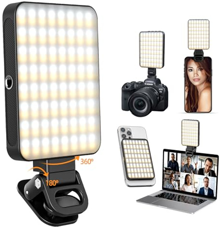 Rechargeable Magnetic Phone Selfie Light for iPhone 128 LED Fill Light with Phone Clip/Cold Shoe, Adjusted 3 Light Modes for Magsafe Phone Selfies, Laptop, iPad, TikTok, Video Vlog, Makeup, Camera