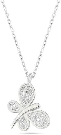 Einzelstück® Halskette mit Schmetterling Anhänger Mariposa Kette I 925 Sterling Silber I Silberkette mit Zirkonia Steinen I Handmade Echtschmuck (Mariposa Silber)