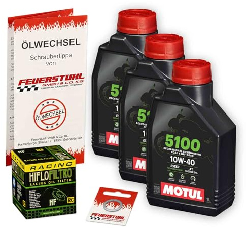 Öl & Ölfilter für Honda CBR 600 RR, 2007-2016 (PC40), Ölwechsel Set 10W-40 ESTER Motoröl + HiFlo RACING Filter + Dichtring(e)