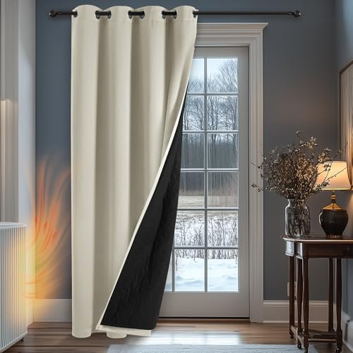 Deconovo 100% Blickdichte Vorhänge Winter Dicke Gardinen mit Ösen Doppellagig Schwerer Kälteschutz Wärmeisolierend Raumtrenner Türvorhang, 260x200(HöhexBreite), Creme, 1 Stück