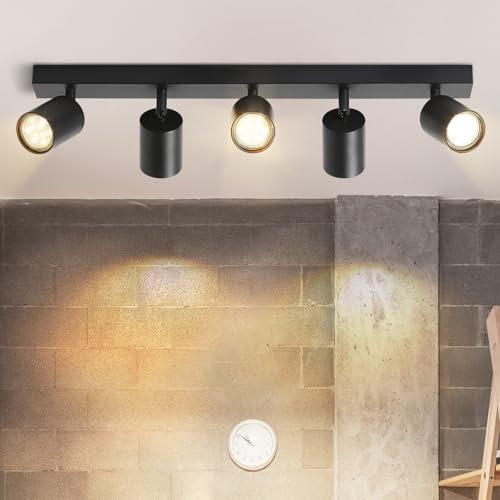 Homefire LED Deckenstrahler Deckenlampe Schwarz - 5 Flammig GU10 Deckenleuchte 350° Schwenkbar Strahler Spots Innen Deckenspot flurlampe für Wohnzimmer Küche Schlafzimmer Ohne Leuchtmittel