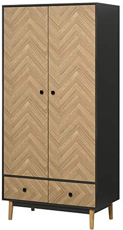 HOMCOM Armadio 2 Ante con Gambe in Legno, 4 Vani, 2 Cassetti e Appendiabiti per Camera da Letto in Legno Truciolato, Grigio Scuro, 90x50x190cm