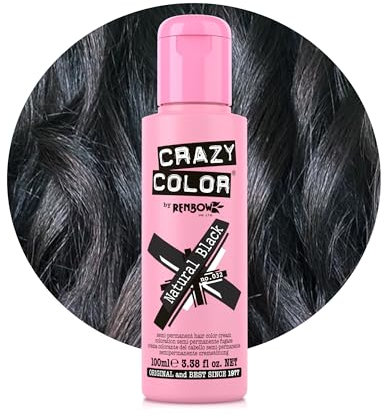 Crazy Color Natural Black Semi-Permanent Hair Dye. Highly Pigmented Brown Black Conditioning & Oil Nourishing Vegan Formula | No Bleach or Ammonia | 100ml