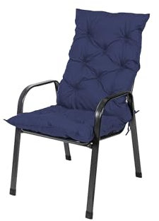 TexDeko® Garden Gartenstuhl Auflage Hochlehner 120 x 50 cm Sitzkissen schmutzabweisend Outdoor Rückenkissen hoch Stuhlkissen hoher Komfort (Dunkelblau)