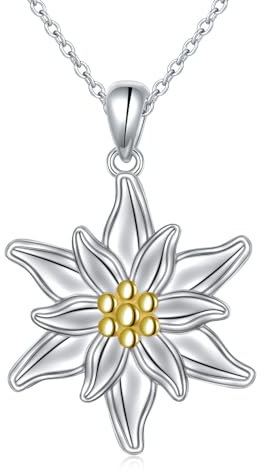 DAOCHONG Edelweiß Halskette für Frauen Sterlingsilber Blume Edelweiß Anhänger Halskette Oktoberfest Schmuck Geburtstag Geschenke
