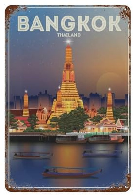 WOTDKG Metallschild Blechschild, Bangkok Thailand, Metallschilder, Büro, personalisierbar, Vintage-Metallschild, Heimdekoration, Wanddekoration, 30 x 40 cm, E46