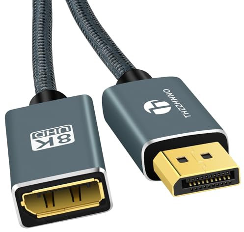 Thzzhnno 1.4 DisplayPort Extension Cable 0.5M, DisplayPort 8K Male to Female Cable, DP to DP Extended Lead Supports 8K@60Hz,4K@120Hz for Gaming Monitor, Graphics, PC