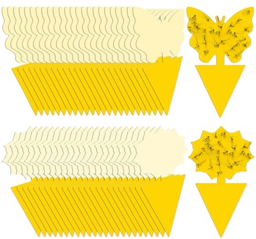 Santme 50 Pezzi Trappole Acchiappa Mosche, Trappola per Moscerini Mosca Dell'olivo Trappole Appiccicose Gialle per Olivo, Afidi, MosceriniFungini, Leafminers e Mosche Bianche Facile da Usare
