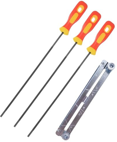 MAEXUS Lot de 3 limes pour tronçonneuse avec poignée et porte-documents pour cheval, lime ronde pour tronçonneuse, limes de tronçonneuse 4/4,8/5,5 mm pour tronçonneuse
