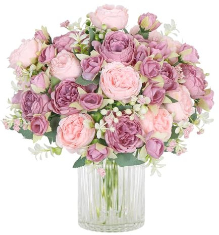 SOMYTING Bouquet di peonie artificiali, bouquet di peonie finte, 4 mazzi di peonie in seta, bouquet di peonie artificiali, per feste di nozze, centrotavola, decorazione per la casa (rosa misto)