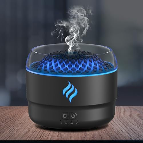 Flammen Aroma Diffuser, Vulkan-Diffuser ätherische Öle mit 7 Farben Licht, 280 ml Duftöl Diffuser mit intelligenter 3-Gang-Timing-Funktion und Trockenbrennschutz für Raumduft Diffuser, Büro (Schwarz)