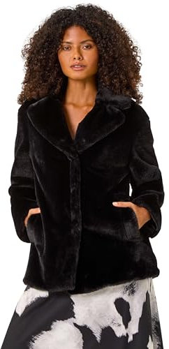 Roman Originals Women Faux Fur Coat - Ladies Jackets Teddy Bear Plush Casual Soft Fluffy Textured Oversized Warm Cosy Autumn Winter Flattering - Noir - Size 10