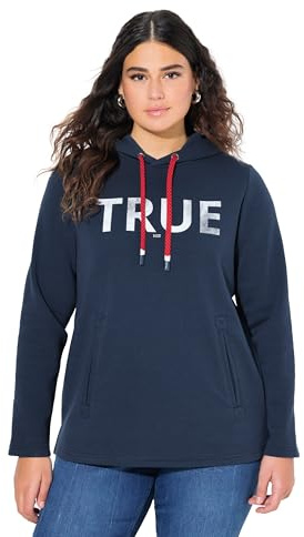Ulla Popken Damen Hoodie, True, Kapuze, Kordel, Taschen, Langarm Sweatshirts, Marine, 50-52 EU