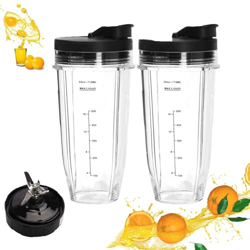 Tefola 5 Stück Ersatzteile für Mixer - 2 Mixbecher 24oz / 2 Teiliger Entsafterbecher 710 ml + mit 2 Tragbarem Deckel + Ersatz-Entsafterklinge Geeignet für Mixer Der Nutri Auto IQ-Serie