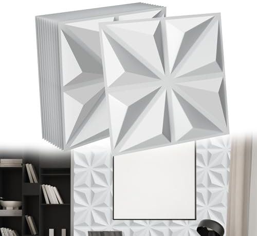 YRHome 36 Stück 3D Wandpaneele Hochsteifes PVC Wandverkleidung Deckenpaneele Paneele Wanddeko Paneele Wand Platten Paneele Hitzebeständig Wasserfest, 50x50cm, 9m², Stern Weiß