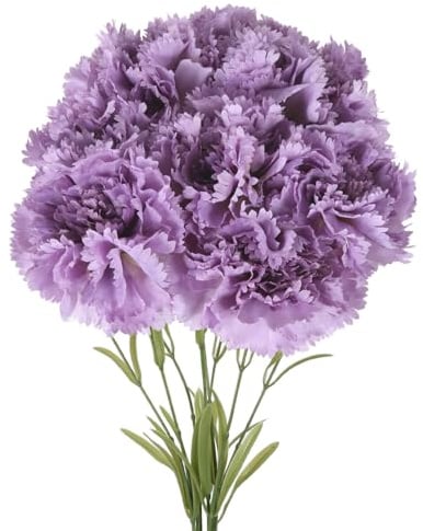IPOPU Künstliche Nelken, 8 Stück, realistische Kunstblumen, große Nelke, 59,9 cm, Seidenblumen mit Stielen für Hochzeitssträuße, Zuhause, Tischdekoration, Blumenarrangements (lila)