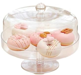 Soporte acrílico para tartas con tapa, soporte multifuncional para tartas con tapa, plato cubierto con tapa, elegante soporte para tartas con tapa de cúpula, Panera de Vidrio Cristal para Mesa, 8 x